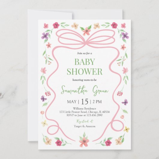 Coquette Roze Bow Baby shower Kaart (Voorkant)