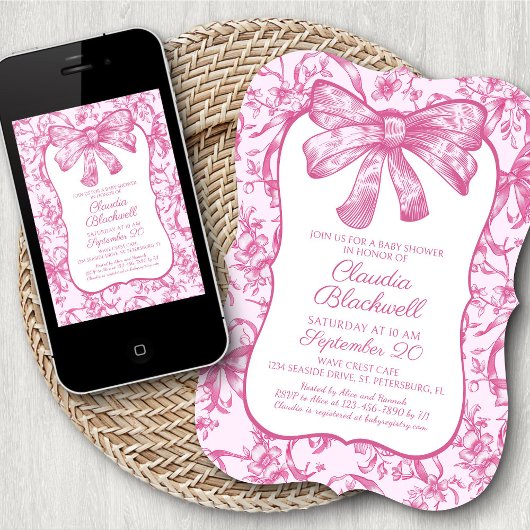 Coquette Roze Bow Baby shower Kaart