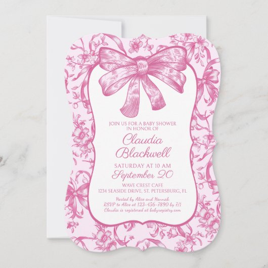 Coquette Roze Bow Baby shower Kaart (Voorkant)