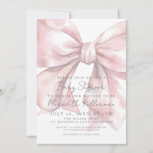 Coquette Roze Bow Baby shower Kaart (Voorkant)
