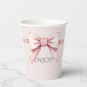 Coquette Roze Bow Baby shower Papieren Bekers (Achterkant)