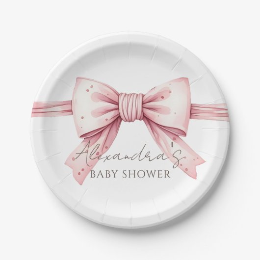 Coquette Roze Bow Baby shower Papieren Bordje (Voorkant)