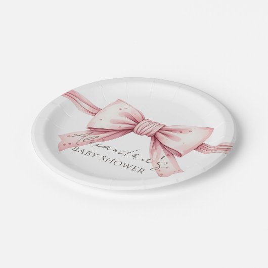 Coquette Roze Bow Baby shower Papieren Bordje (Gekanteld)