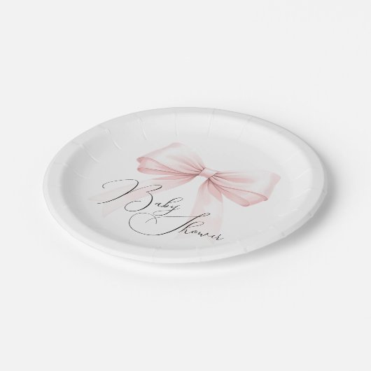 Coquette Roze Bow Baby shower Papieren Bordje (Gekanteld)
