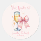 Coquette Roze Bow Bachelorette Party Ronde Sticker (Voorkant)