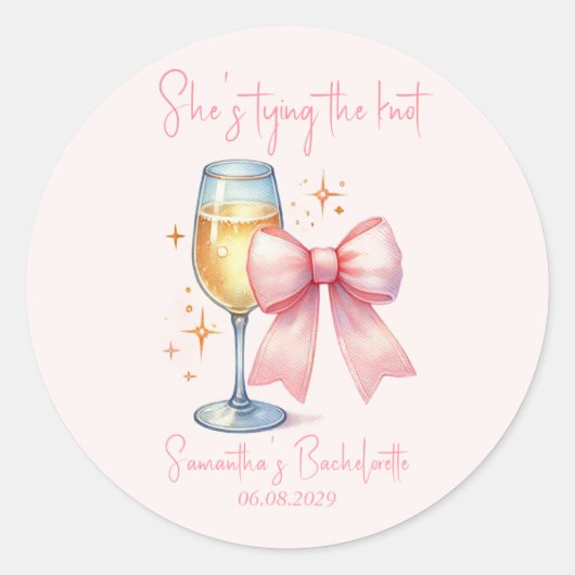 Coquette Roze Bow Bachelorette Party Ronde Sticker (Voorkant)