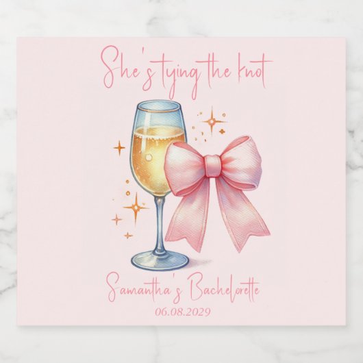 Coquette Roze Bow Bachelorette Party Sparkling Wijnetiket (Enkel label)