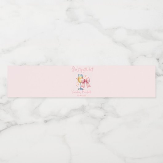 Coquette Roze Bow Bachelorette Party Waterfles Etiket (Enkel label)