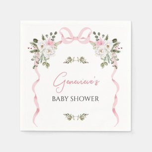 Coquette Roze Bow Bloemen Baby shower Papier Servet