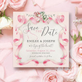 Coquette Roze Bow Bloemen Bruiloft Save the Date Kaart