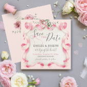 Coquette Roze Bow Bloemen Bruiloft Save the Date Kaart