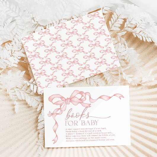 Coquette Roze Bow Boeken voor Baby Meisje Douche Informatiekaartje
