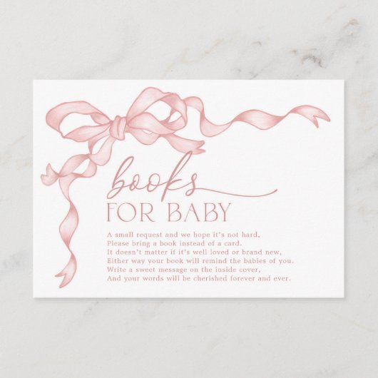 Coquette Roze Bow Boeken voor Baby Meisje Douche Informatiekaartje (Voorkant)