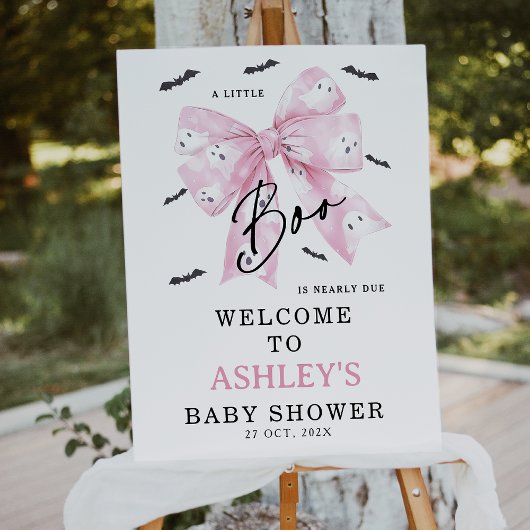 Coquette Roze Bow Boo Baby shower Welkomstbord Foto Afdruk