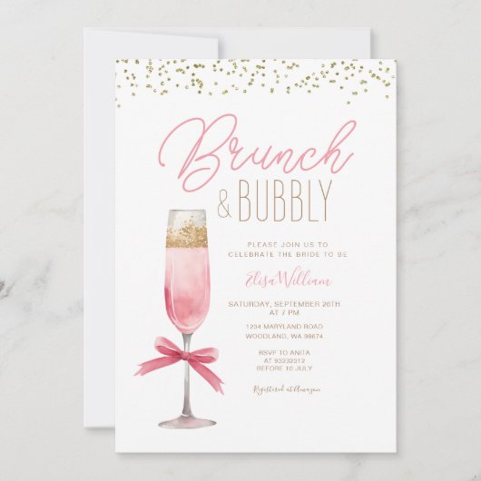 Coquette Roze Bow Brunch & Bubbly Vrijgezellenfees Kaart (Voorkant)