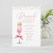 Coquette Roze Bow Brunch & Bubbly Vrijgezellenfees Kaart (Staand voorkant)