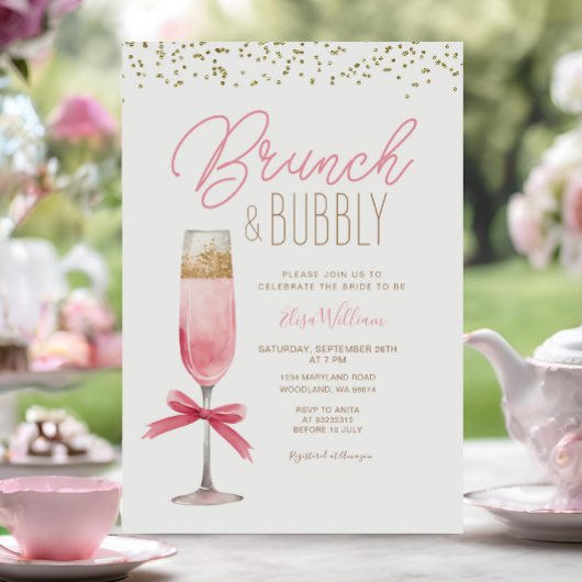 Coquette Roze Bow Brunch & Bubbly Vrijgezellenfees Kaart