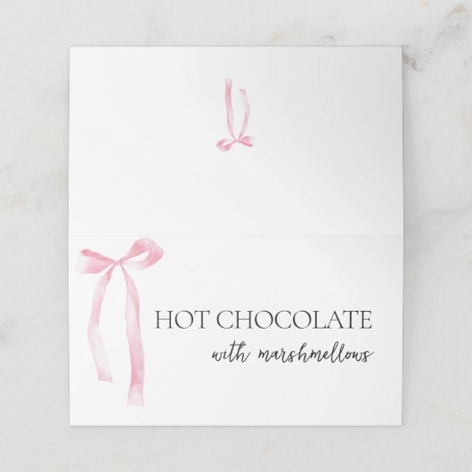 Coquette Roze Bow Buffet Eten Label Plaatskaartje (Buitenkant ongevouwen)