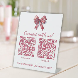 Coquette Roze Bow Business Twee QR-codes Reclamebord Met Voetstuk
