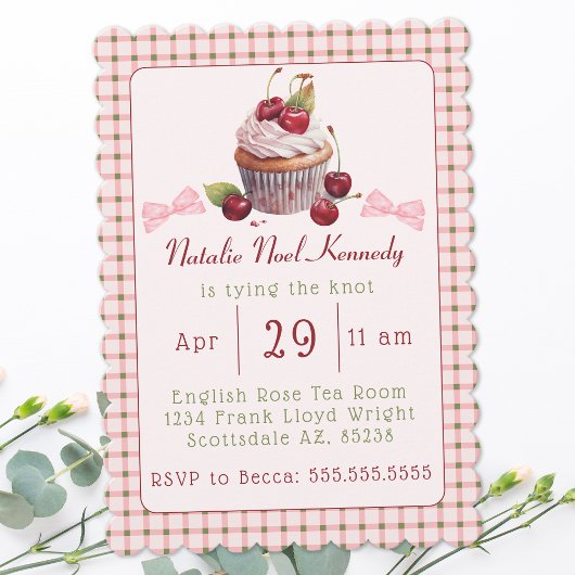 Coquette Roze Bow Cherry Cake Schattige Vrijgezell Kaart