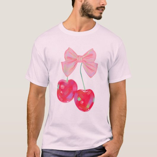 Coquette Roze Bow Cherry T-shirt (Voorkant)