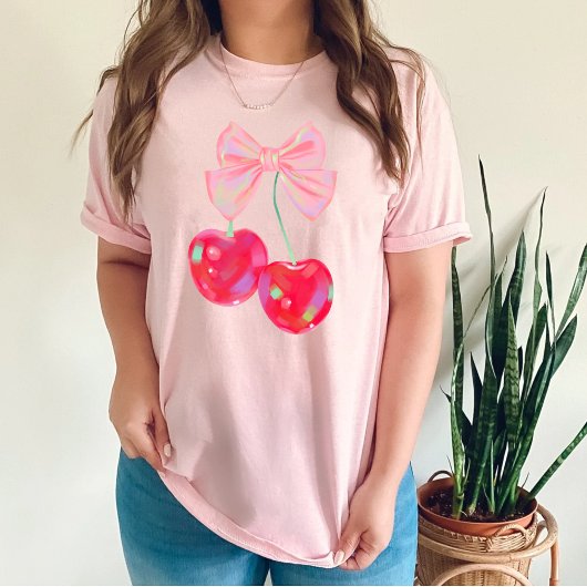 Coquette Roze Bow Cherry T-shirt
