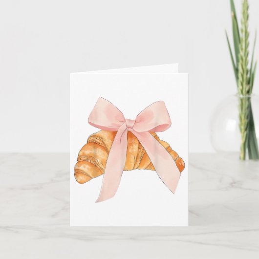 Coquette Roze Bow Croissant Schattige Bakken Baker Kaart (Voorkant)