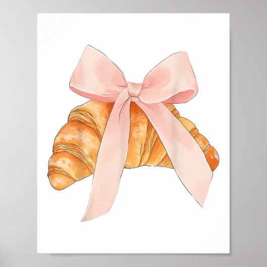Coquette Roze Bow Croissant Schattige Bakken Baker Poster (Voorkant)