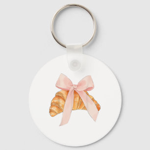 Coquette Roze Bow Croissant Schattige Bakken Baker Sleutelhanger