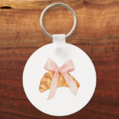 Coquette Roze Bow Croissant Schattige Bakken Baker Sleutelhanger (Voorkant)