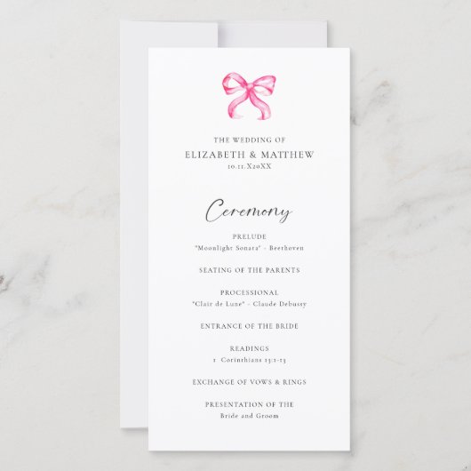 Coquette Roze Bow Eenvoudige Huwelijksceremonie Pr (Voorkant)