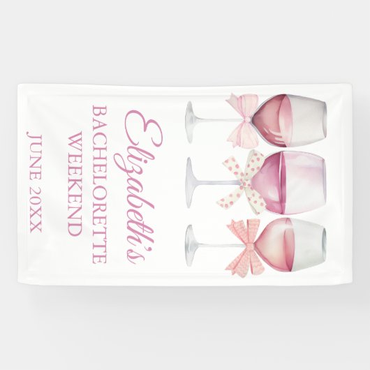 Coquette Roze Bow en wijn Bachelorette Banner (Horizontaal)