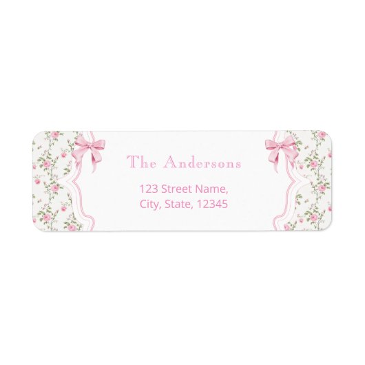 Coquette Roze Bow Floral Meisje Baby shower Label (Voorkant)