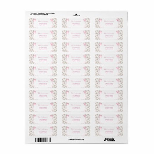 Coquette Roze Bow Floral Meisje Baby shower Label (Full Sheet)