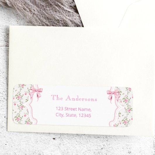 Coquette Roze Bow Floral Meisje Baby shower Label