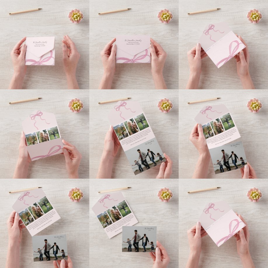 Coquette Roze Bow Foto Drievouw Alles in Een Kaart