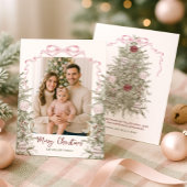 Coquette Roze Bow Foto Kerstmis Feestdagenkaart