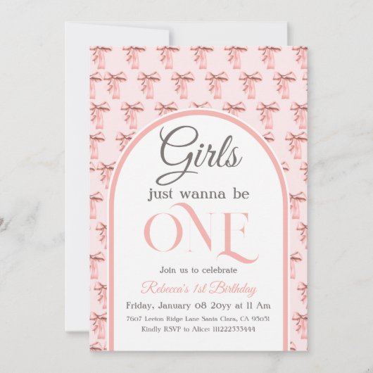 Coquette Roze Bow Girl Eerste 1e verjaardag Kaart (Voorkant)