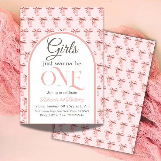 Coquette Roze Bow Girl Eerste 1e verjaardag Kaart