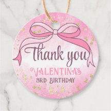 Coquette Roze Bow Goud Glitter Script Bedankt