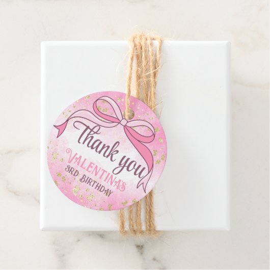 Coquette Roze Bow Goud Glitter Script Bedankt Bedankjes Labels (In situ)