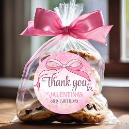 Coquette Roze Bow Goud Glitter Script Bedankt Ronde Sticker