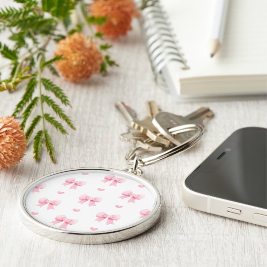 Coquette Roze Bow & Harten Sleutelhanger (Zijkant)