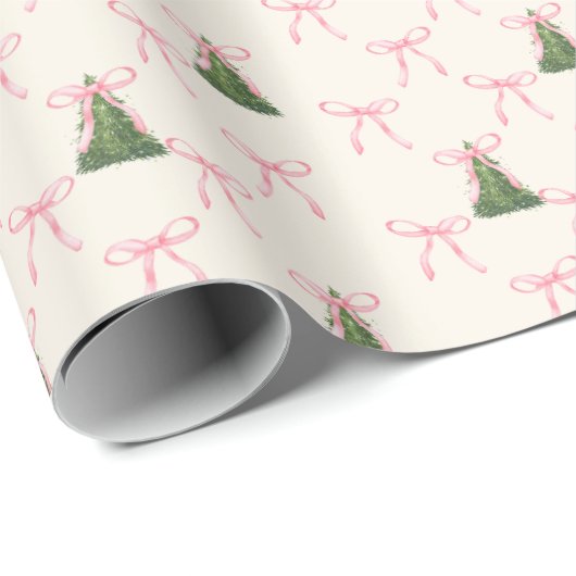 Coquette Roze Bow Kerstboom Cadeaupapier (Rol Hoek)