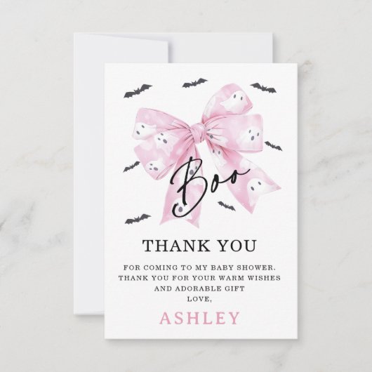 Coquette Roze Bow Little Boo Baby shower Bedankkaart (Voorkant)
