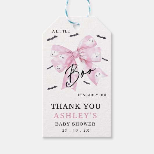 Coquette Roze Bow Little Boo Baby shower Cadeaulabel (Voorkant)