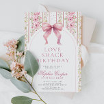 Coquette Roze Bow Love Shack Verjaardag Kaart<br><div class="desc">Coquette Roze Bow Love Shack Verjaardagsuitnodiging</div>