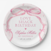 Coquette Roze Bow Love Shack Verjaardag Papieren Bordje (Voorkant)