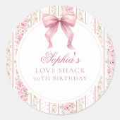 Coquette Roze Bow Love Shack Verjaardag Ronde Sticker (Voorkant)