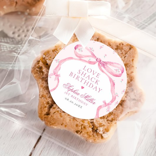 Coquette Roze Bow Love Shack Verjaardag Ronde Sticker